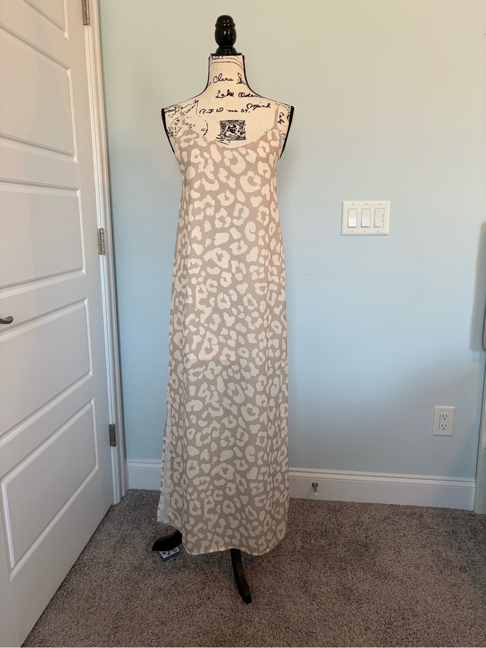 Leopard Print Beige & White Slip Maxi Dress